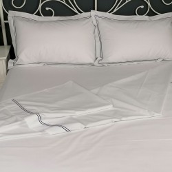 Flat sheet grey trim Egyptian Cotton 200 Thread Count Percale Porto with pillows Flat sheet grey trim Egyptian Cotton 200 Thread Count Percale Porto with pillows