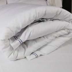 Duvet Cover Egyptian Cotton 200 Thread Count Percale Porto Blue trim rolled up