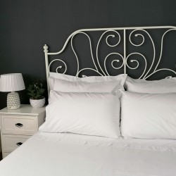 Flat sheet white trim Egyptian Cotton 200 Thread Count Percale Porto with side table