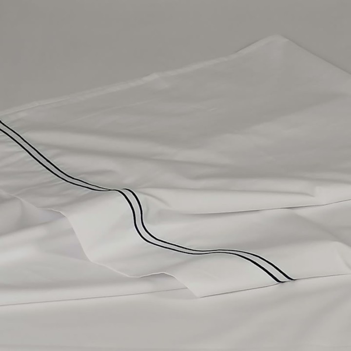 Flat sheet blue trim Egyptian Cotton 200 Thread Count Percale Porto folded