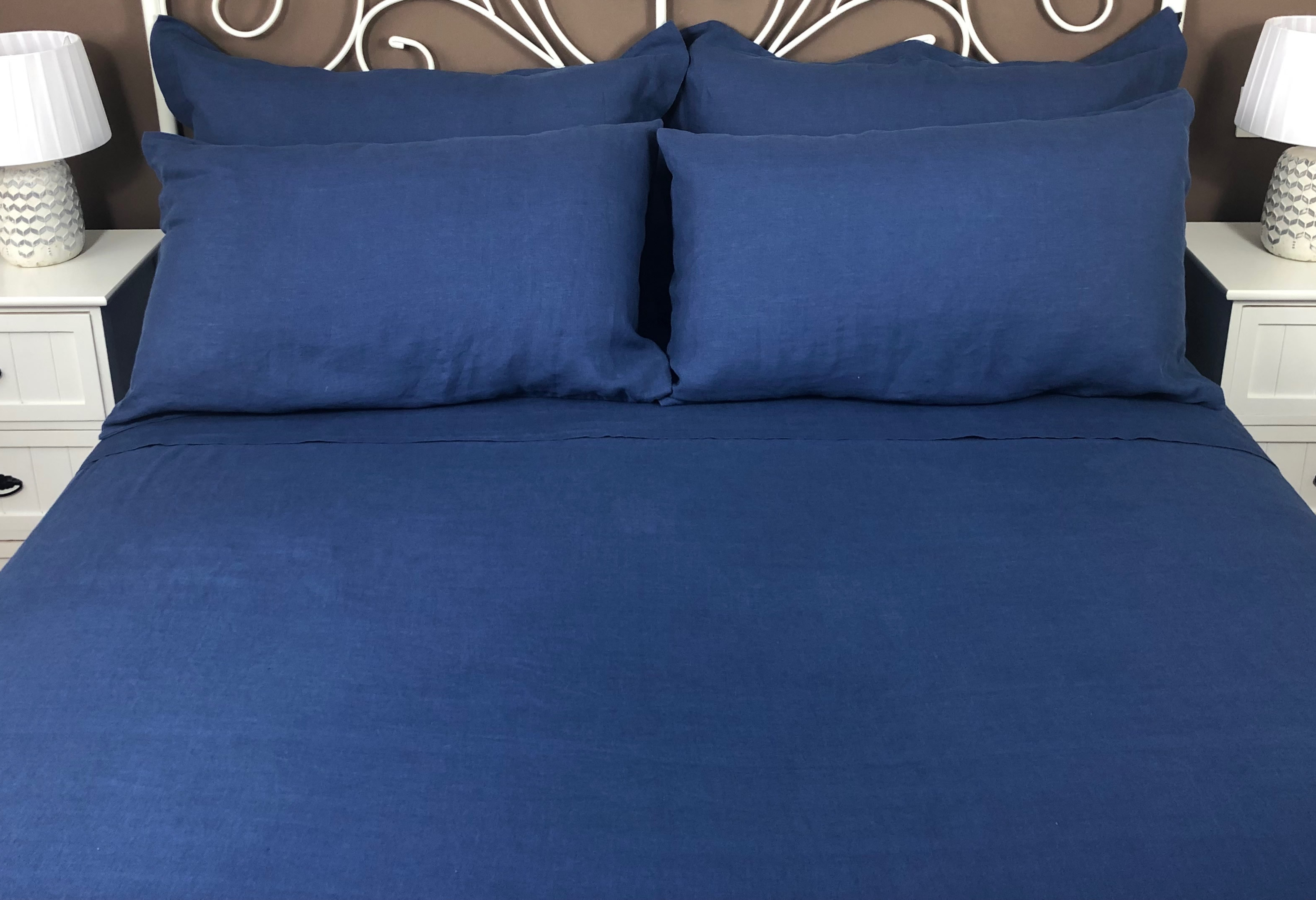 high quality linen flat sheet in blue